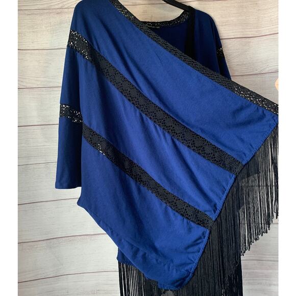 Serena Williams Signature Statement Blue and Black Cardigan Lace and Fringe M/L - Picture 13 of 16